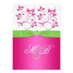Pink, Green, White Floral Monogram Invite