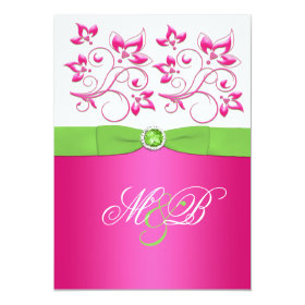 Pink, Green, White Floral Monogram Invite 5