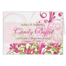 Pink Green White Floral Wedding Candy Buffet Sign card