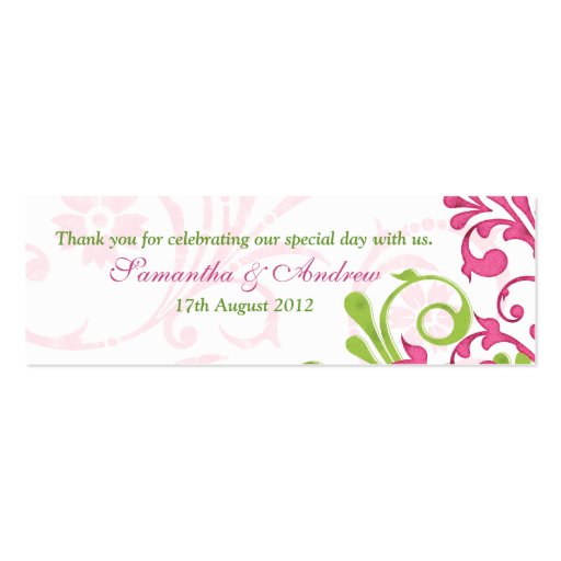 Pink Green White Floral Wedding Favor Tags Business Cards (front side)