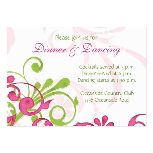 Pink Green White Floral Wedding Reception Card Business Card Template