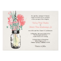 Pink & Green Wildflowers & Mason Jar Wedding Custom Invites