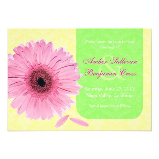 Pink Green Yellow Gebera Daisy Save the Date Invitations