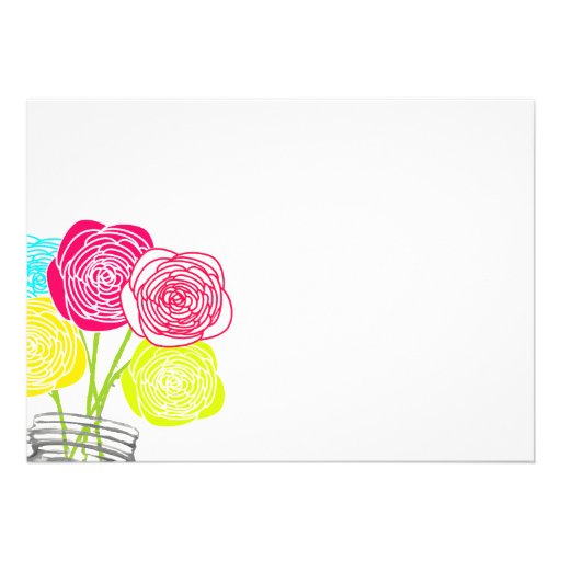 Pink Green Yellow Photo Floral ModernTypography Custom Invites