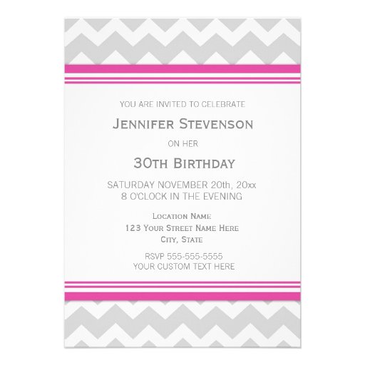 Pink Grey Chevron 30th Birthday Party Invitations