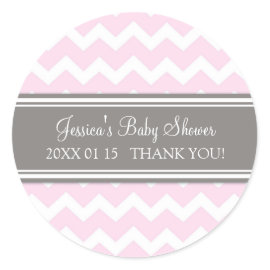 Pink Grey Chevron Baby Shower Favor Stickers