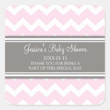 Pink Grey Chevron Baby Shower Favor Stickers