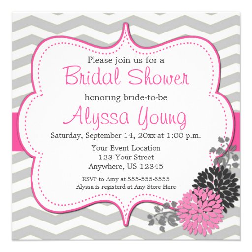 Pink Grey Chevron Bridal or Baby Shower Invite