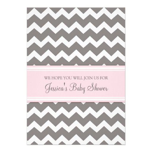 Pink Grey Chevron Custom Baby Shower Invitations