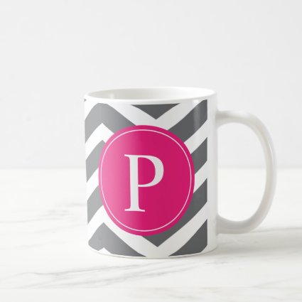 Pink Grey Chevron Monogram Coffee Mugs