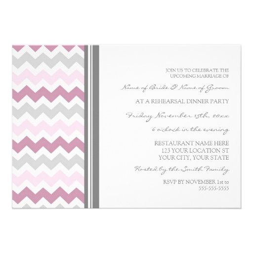 Pink Grey Chevron Rehearsal Dinner Party Personalized Announcements