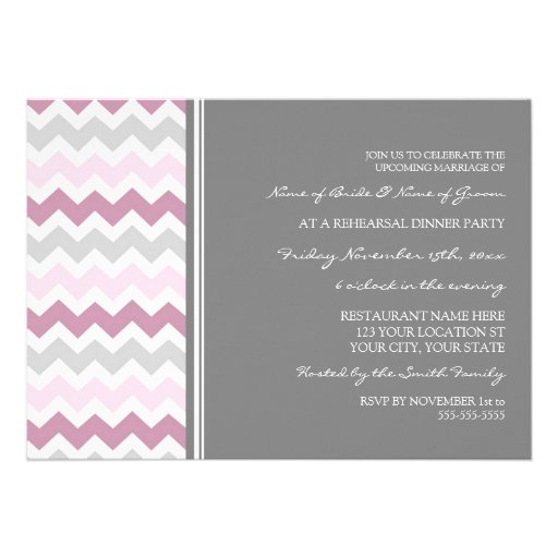 Pink Grey Chevron Rehearsal Dinner Party Custom Invites