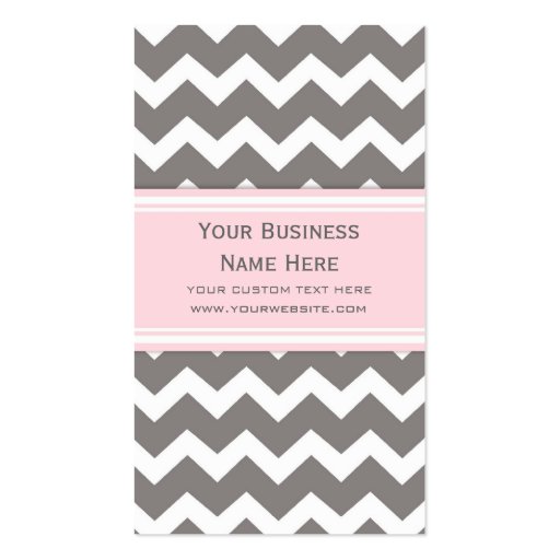 Pink Grey Chevron Retro Business Cards (front side)