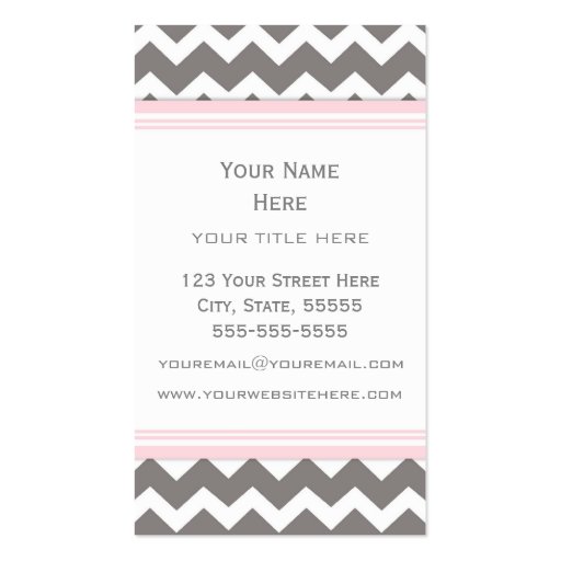 Pink Grey Chevron Retro Business Cards (back side)