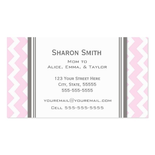 Pink Grey Chevron Retro Mom Calling Cards Business Card (back side)
