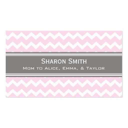 Pink Grey Chevron Retro Mom Calling Cards Business Card (front side)