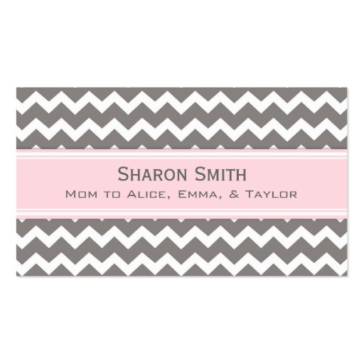 Pink Grey Chevron Retro Mom Calling Cards Business Card (front side)