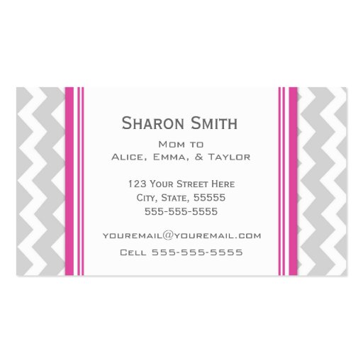 Pink Grey Chevron Retro Mom Calling Cards Business Card Template (back side)