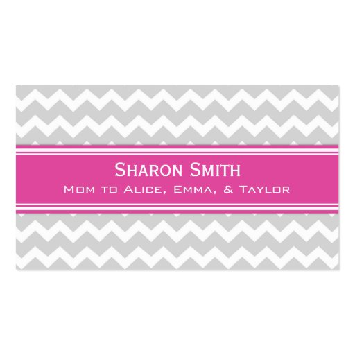 Pink Grey Chevron Retro Mom Calling Cards Business Card Template (front side)