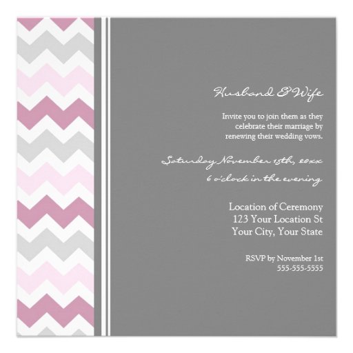 Pink Grey Chevron Wedding Vow Renewal Invitation
