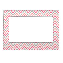 Pink Grey Chevron Zigzag Monogram Magnetic Photo Frames