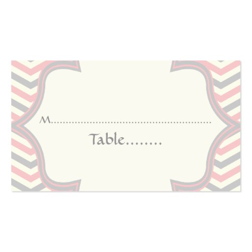 Pink, grey chevron zigzag wedding place card business card templates (front side)