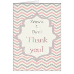 Pink, grey chevron zigzag wedding Thank You photo Card