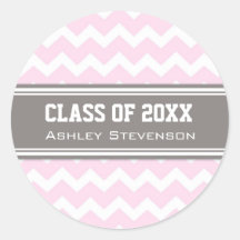 Pink Grey Chevrons Graduation Custom Name Sticker