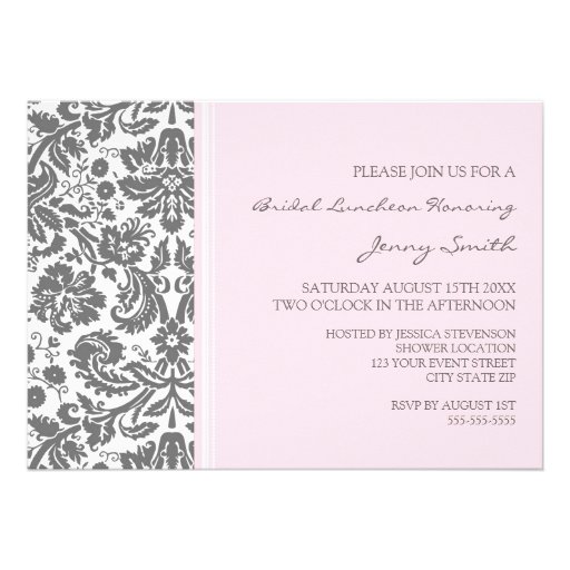 Pink Grey Damask Bridal Lunch Invitation