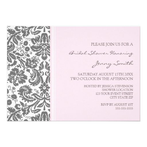 Pink Grey Damask Bridal Shower Invitation