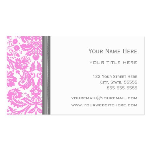 Pink Grey Damask Floral Business Cards (back side)