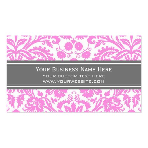 Pink Grey Damask Floral Business Cards (front side)