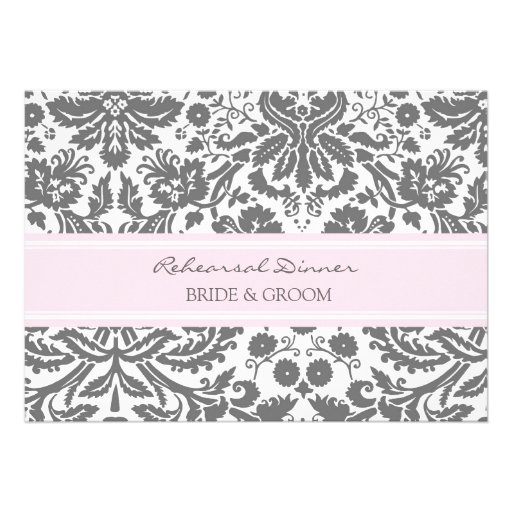 Pink Grey Damask Rehearsal Dinner Party Personalized Invitations