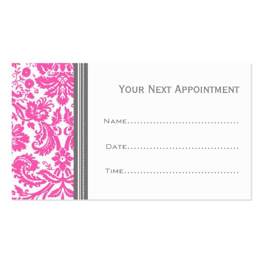 Pink Grey Damask Salon Appointment Cards Business Card Templates (back side)