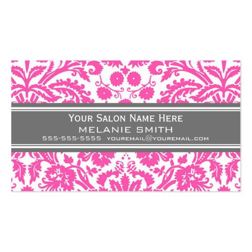 Pink Grey Damask Salon Appointment Cards Business Card Templates (front side)