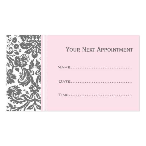 Pink Grey Damask Salon Appointment Cards Business Card Template (back side)