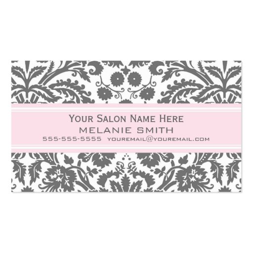Pink Grey Damask Salon Appointment Cards Business Card Template (front side)