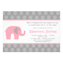 Pink Grey Elephant Baby Shower Invitation