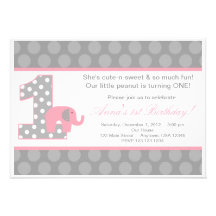 Pink Grey Elephant Birthday Invitation