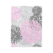 Pink and Grey gray Flower modern stylish floral flowery large print Fleece Blanket