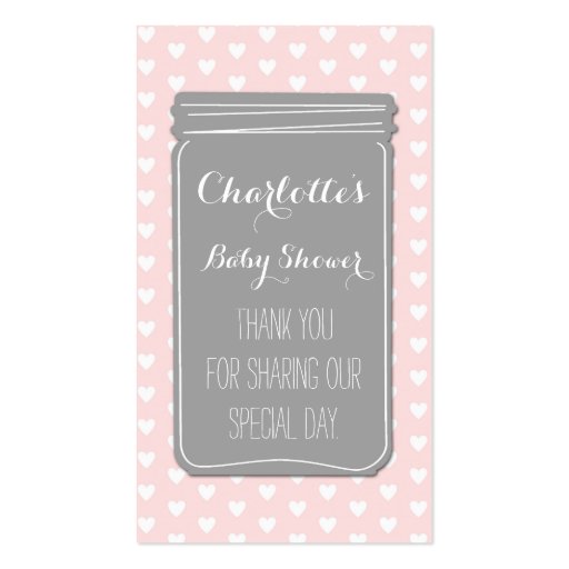 Pink Grey Heart Mason Jar Baby Shower Favor Tags Business Card Templates (front side)