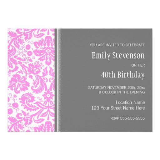 Pink Grey Photo 40th Birthday Party Invitation