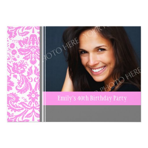 Pink Grey Photo 40th Birthday Party Invitation