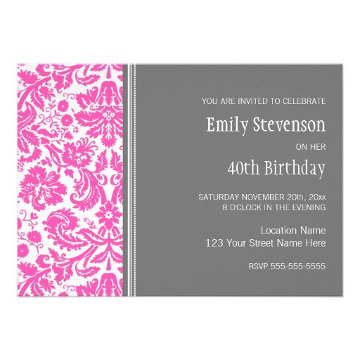 Pink Grey Photo 40th Birthday Party Invitation