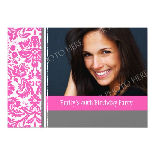 Pink Grey Photo 40th Birthday Party Invitation