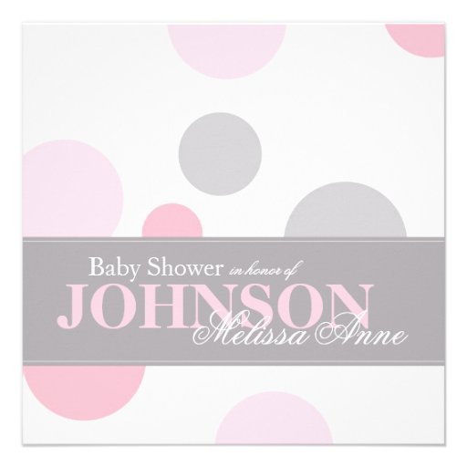 Pink Grey Polka Dots Baby Shower Invitation Card