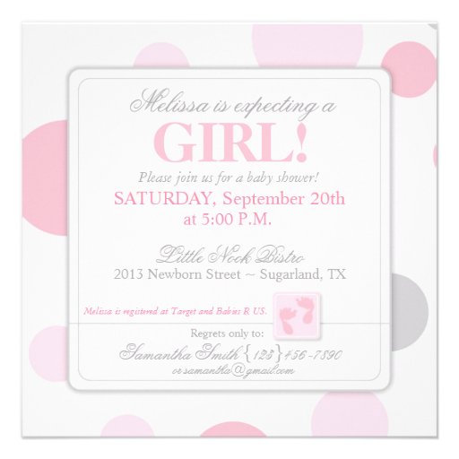 Pink Grey Polka Dots Baby Shower Invitation Card