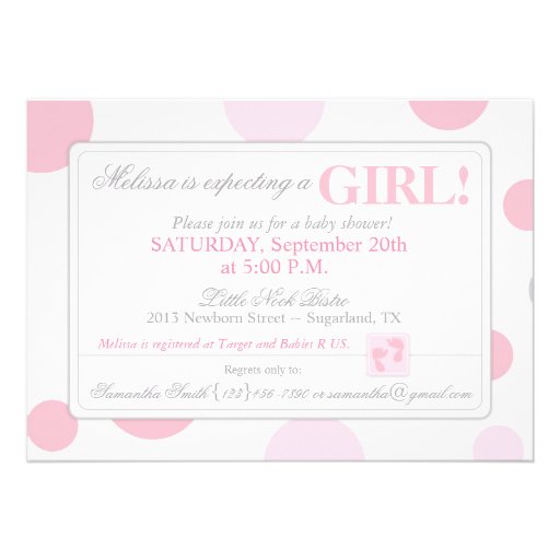 Pink Grey Polka Dots Baby Shower Invitation Card