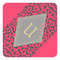 Pink & Grey Scroll Monogram U Diamond Stickers