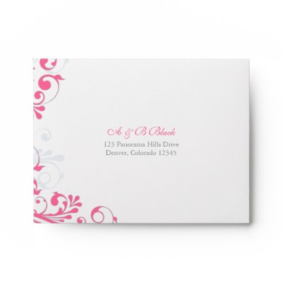 Pink Grey And White 13. Pink, Grey, White Floral Wedding A-2 Envelopes by wasootch
